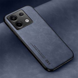 Кожаный чехол Sheepskin с магнитом для Xiaomi Poco X6 Blue