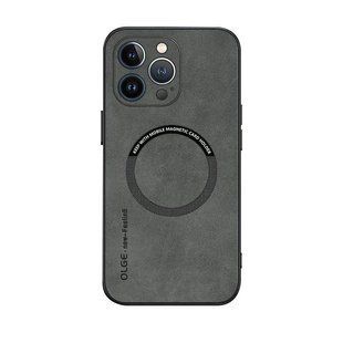 Кожаный чехол OLGE с MagSafe для Apple iPhone 16 Pro Max Light gray