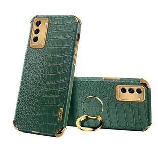 Чехол для Samsung Galaxy S23 Plus с тиснением под кожу крокодила и магнитным держателем Green