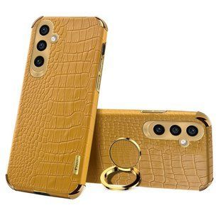 Чехол для Samsung Galaxy A55 с тиснением под кожу крокодила и магнитным держателем Yellow