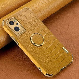 Чехол для Realme 9i с тиснением под кожу крокодила и магнитным держателем Yellow