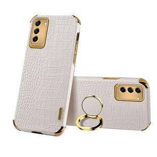 Чехол для Samsung Galaxy S23 Plus с тиснением под кожу крокодила и магнитным держателем White