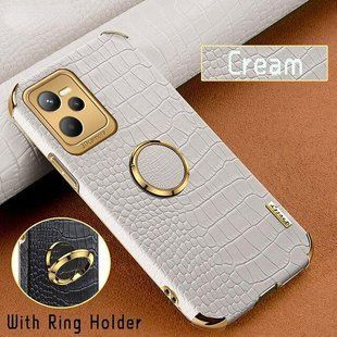 Чехол для Realme C35 / Narzo 50A Prime с тиснением под кожу крокодила и магнитным держателем White