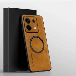 Шкіряний чохол OLGE з MagSafe для Xiaomi Redmi Note 13 Pro 4G Golden brown