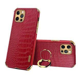 Чехол для Apple iPhone 15 Pro Max с тиснением под кожу крокодила и магнитным держателем Red