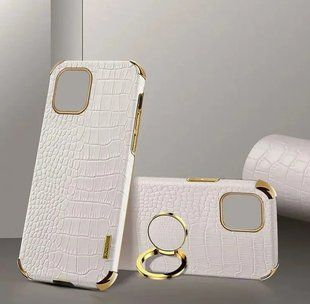 Чохол для Apple iPhone 14 Plus з тисненням під шкіру крокодила і магнітним утримувачем White