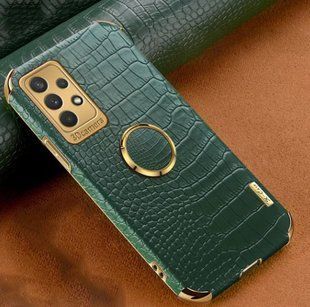 Чехол для Samsung Galaxy A32 5G с тиснением под кожу крокодила и магнитным держателем Green