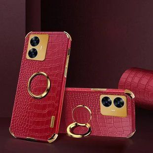 Чехол для Realme 10 Pro Plus 5G с тиснением под кожу крокодила и магнитным держателем Red