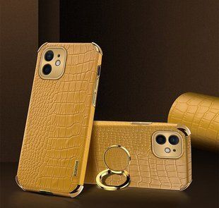 Чохол для Apple Iphone 11 з тисненням під шкіру крокодила і магнітним утримувачем Yellow