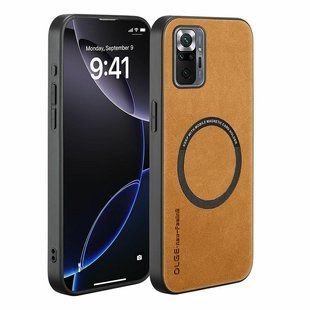 Кожаный чехол OLGE с MagSafe для Xiaomi Redmi Note 10 Pro 4G Golden brown