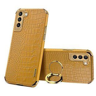 Чохол для Samsung Galaxy S22 5G з тисненням під шкіру крокодила і магнітним утримувачем Yellow