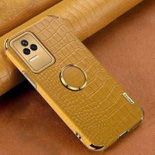 Чехол для Xiaomi Poco F4 5G с тиснением под кожу крокодила и магнитным держателем Yellow
