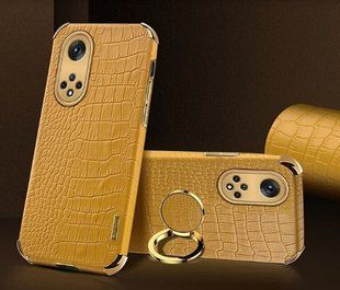Чехол для Huawei Nova 9 / Honor 50 с тиснением под кожу крокодила и магнитным держателем Yellow