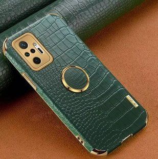 Чехол для Xiaomi Redmi Note 10 Pro с тиснением под кожу крокодила и магнитным держателем Green