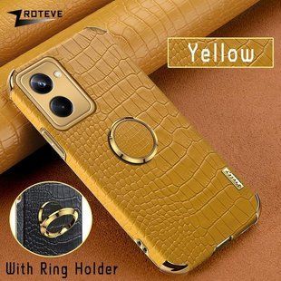 Чехол для Realme 10 Pro 5G с тиснением под кожу крокодила и магнитным держателем Yellow