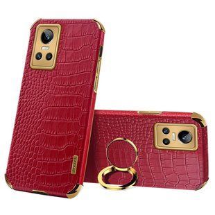 Чехол для Realme GT Neo 3 с тиснением под кожу крокодила и магнитным держателем Red
