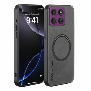 Кожаный чехол OLGE с MagSafe для Motorola Edge 60 Fusion Light gray